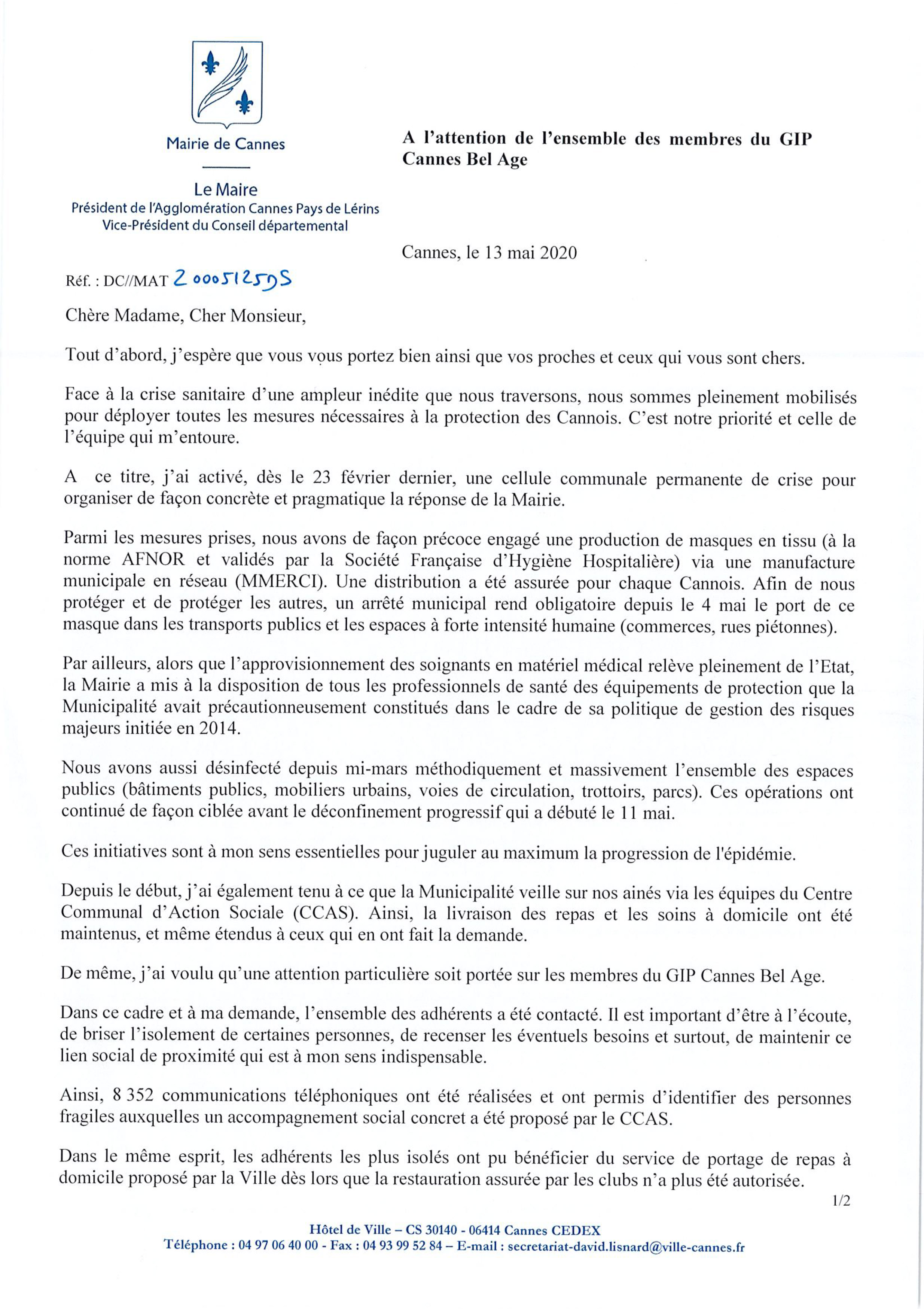 Courrier Maire de Cannes page 1